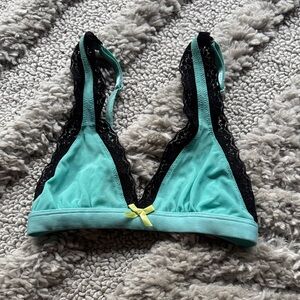 Aqua and Black Lace Bralette